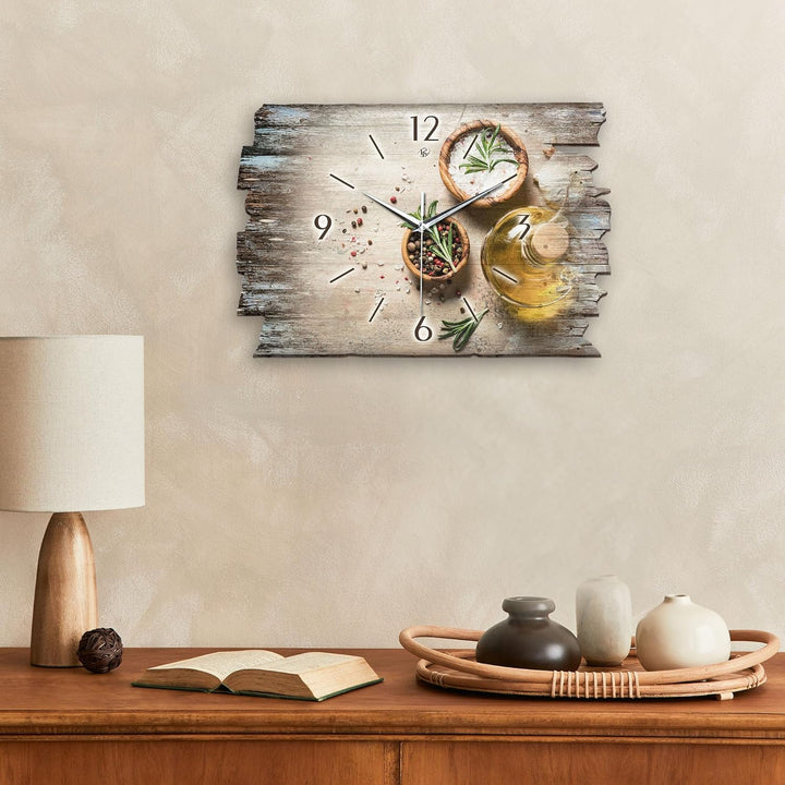 Kreative Feder Designer Wanduhr „Gewürze“ aus Holz 40x27cm im Shabby Style Design - Designeruhr mit
