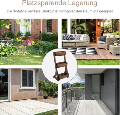 Outsunny Blumenständer Blumentreppe Holz Blumenleiter mit 3 Ablagen Pflanzentreppe Pflanzregal Pflan