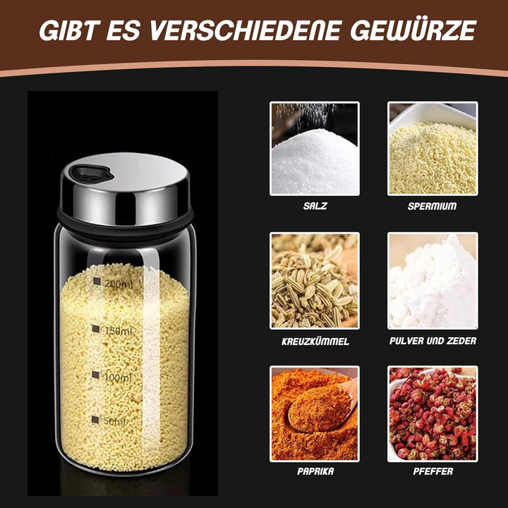4 Stück 200ml Gewürzgläser mit Drehdeckel - Salzstreuer mit 4 Gewürzlöchern, Gewürzgläser, Streuer G