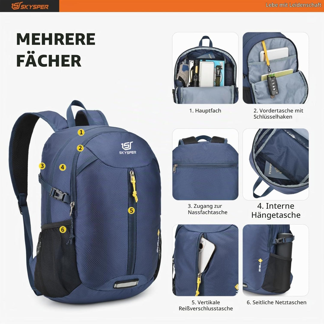 SKYSPER 20L Faltbarer Rucksack Ultraleicht Tagesrucksack Wasserfest Daypack Reiserucksack Wanderruck