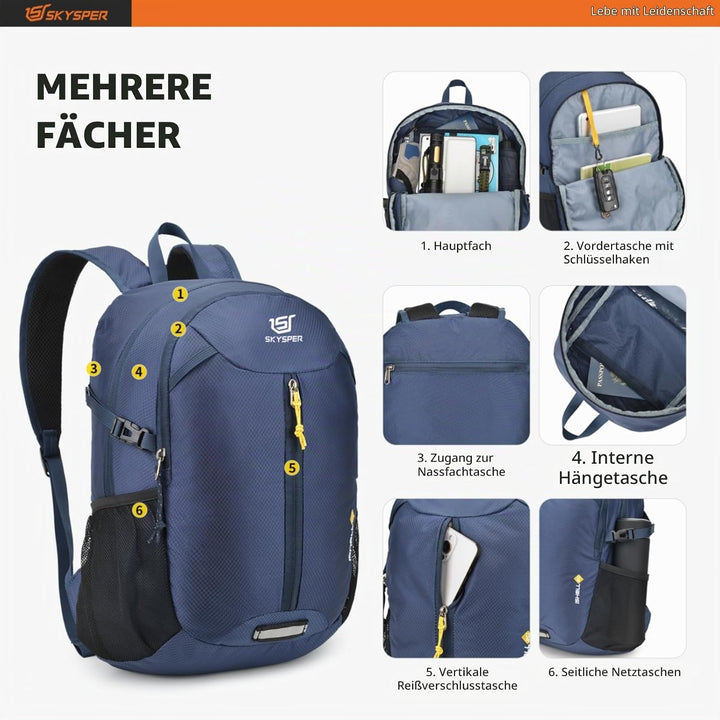 SKYSPER 20L Faltbarer Rucksack Ultraleicht Tagesrucksack Wasserfest Daypack Reiserucksack Wanderruck