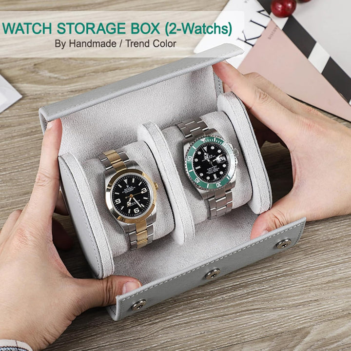 Hiram Uhrenkoffer aus echtem Leder für 2 Uhren, handgefertigt, echtes Saffiano-Leder, Reiseuhr, trag