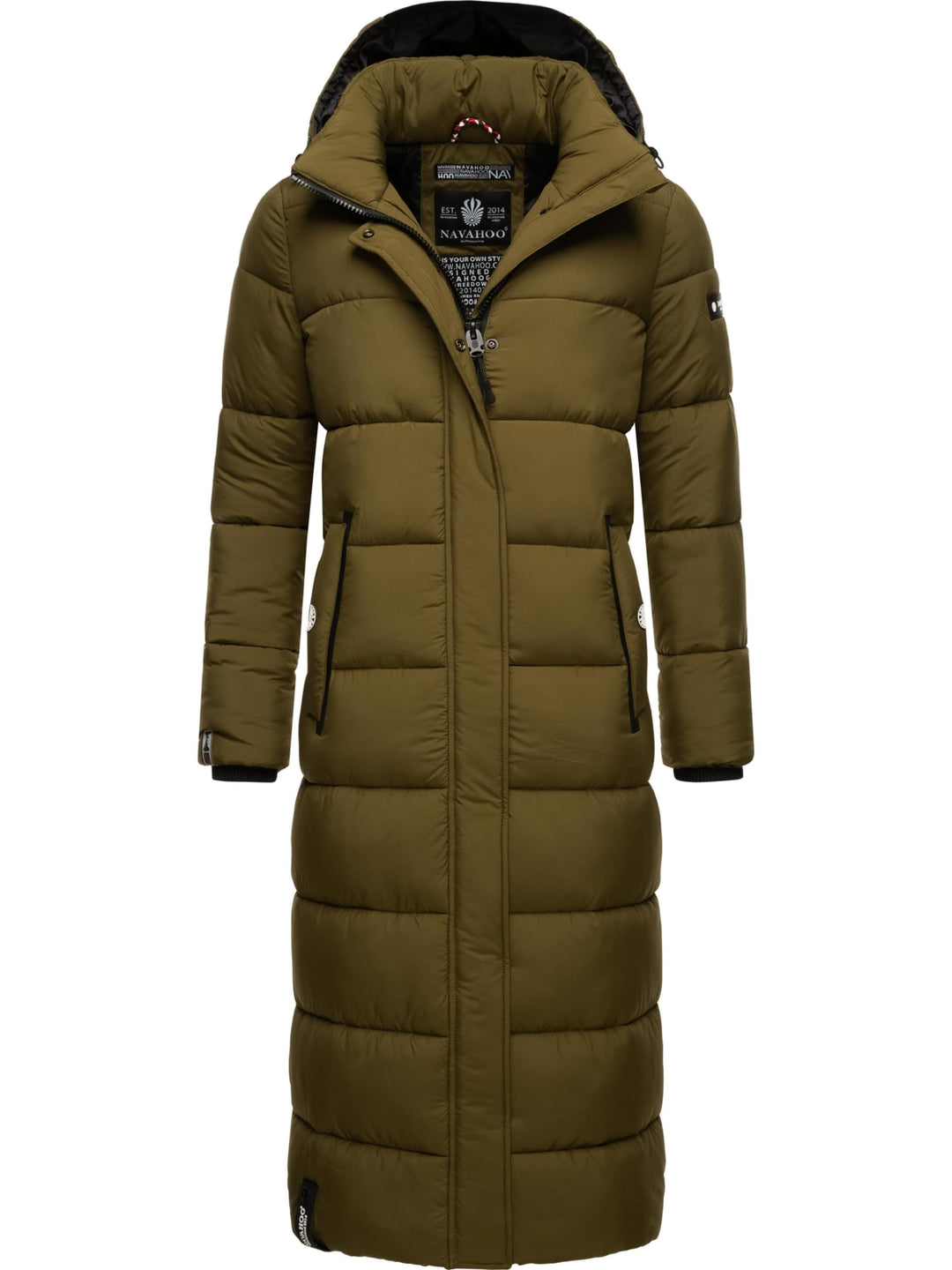 Navahoo Damen Wintermantel warmer Steppmantel lang mit abnehmbarer Kapuze Isalie XS-3XL XXL Millitar