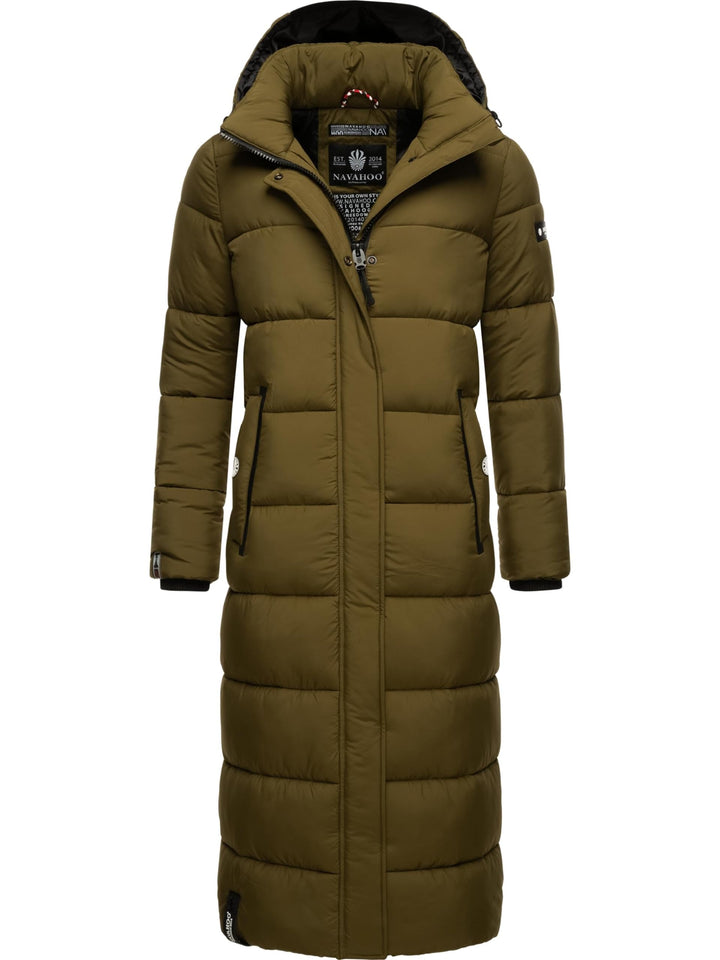 Navahoo Damen Wintermantel warmer Steppmantel lang mit abnehmbarer Kapuze Isalie XS-3XL XXL Millitar