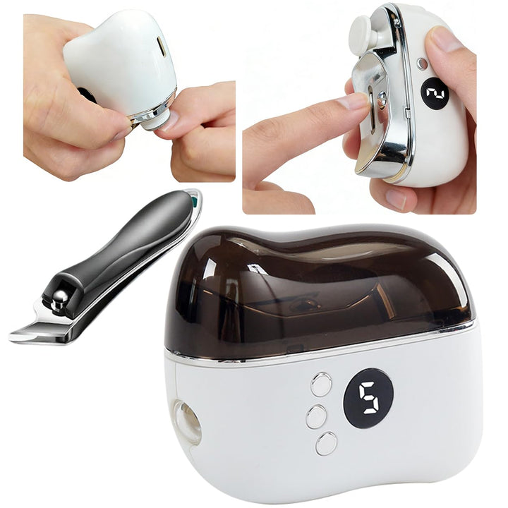 Elektrischer Nagelknipser + Schrägknipser Set – 3-in-1 Nagelfeile mit LED, Alloy-Klinge, leise & vib