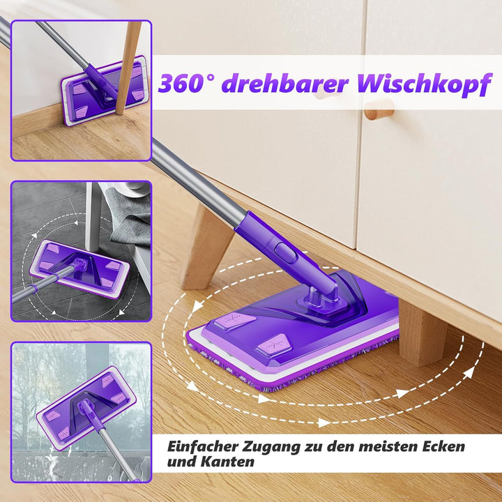 Bodenwischer für Bodenreinigung: Wischmopp für Laminat Holz Fliesen Vinylböden - Nass-Trocken Staubm