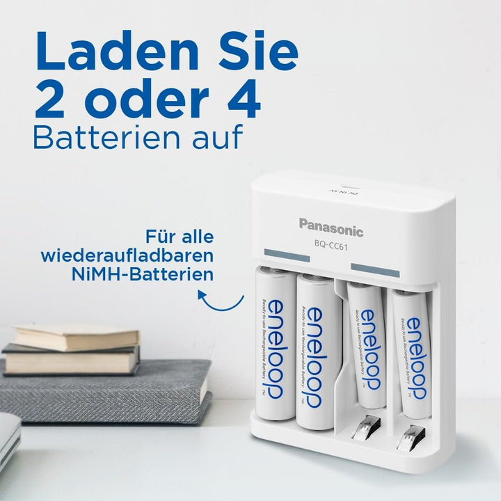 Panasonic eneloop Basic USB Ladegerät für 2oder4 AA/AAA NI-MH-Akkus, 6 Sicherheitsfunktionen, MicroU