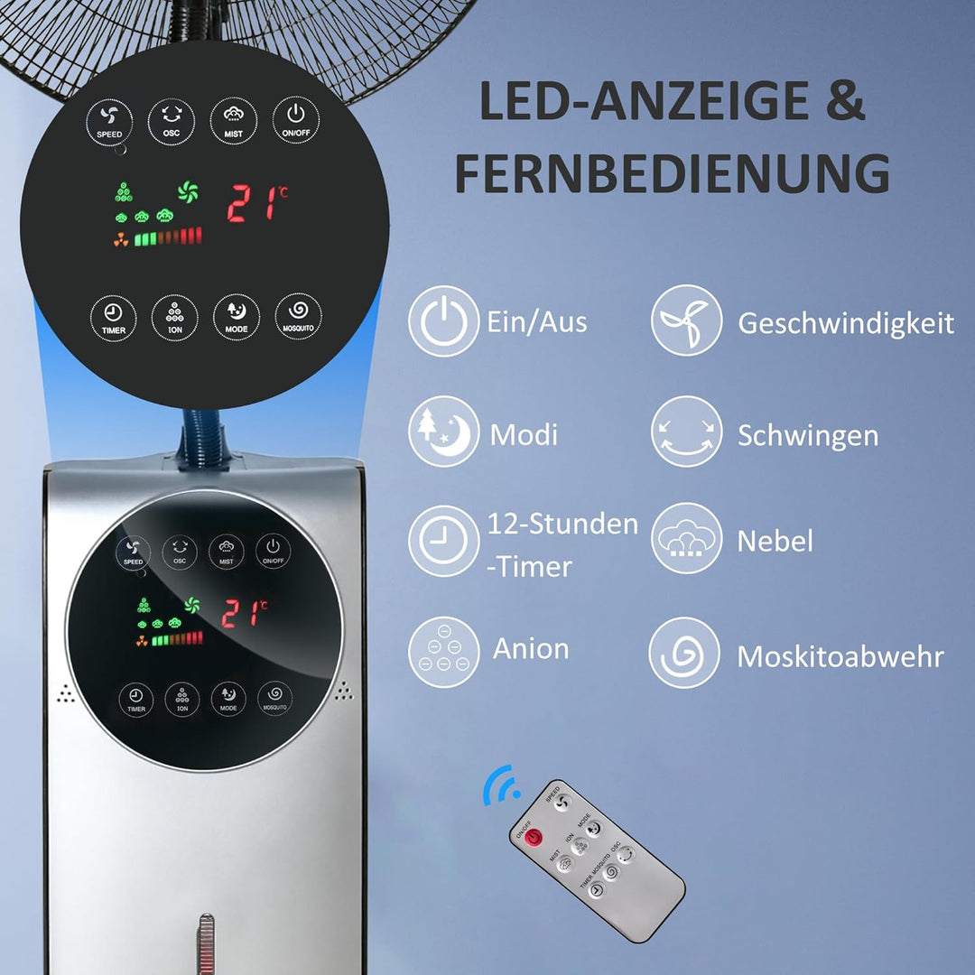 HOMCOM Ventilator mit Wasserkühlung, Standventilator mit Sprühnebel, Timerfunktion, Fernbedienung, o