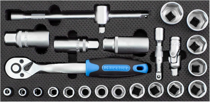 Karcher Steckschlüsselsatz 24-teilig 3/8" - hochwertiger Ratschenkasten mit Werkzeug aus Chrom Vanad