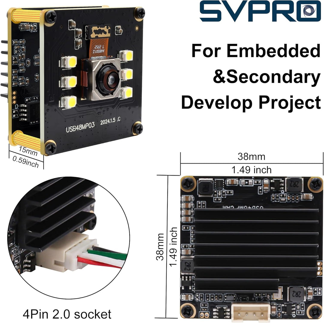 SVPRO 48MP Autofokus USB Kameramodul mit Licht, USB Webcam Board Nachtsichtkamera für Computer, Indu