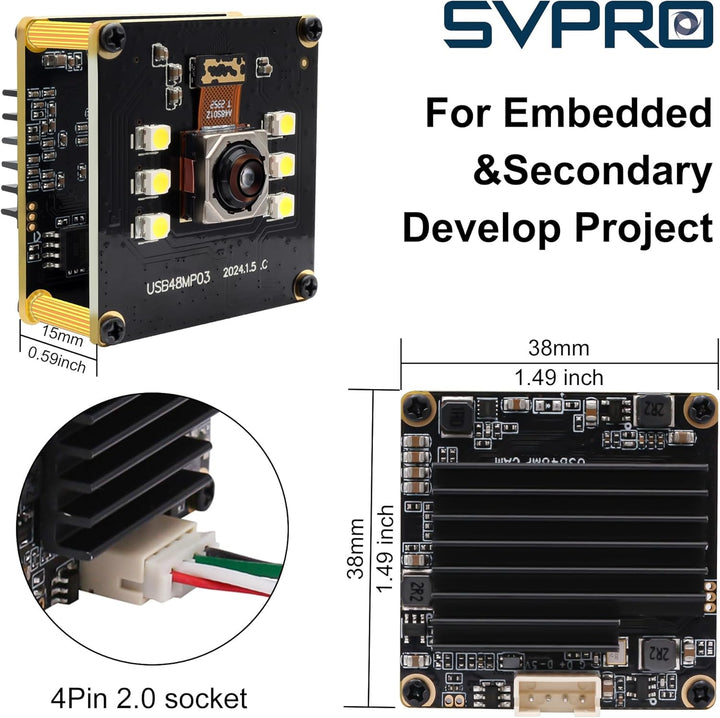 SVPRO 48MP Autofokus USB Kameramodul mit Licht, USB Webcam Board Nachtsichtkamera für Computer, Indu