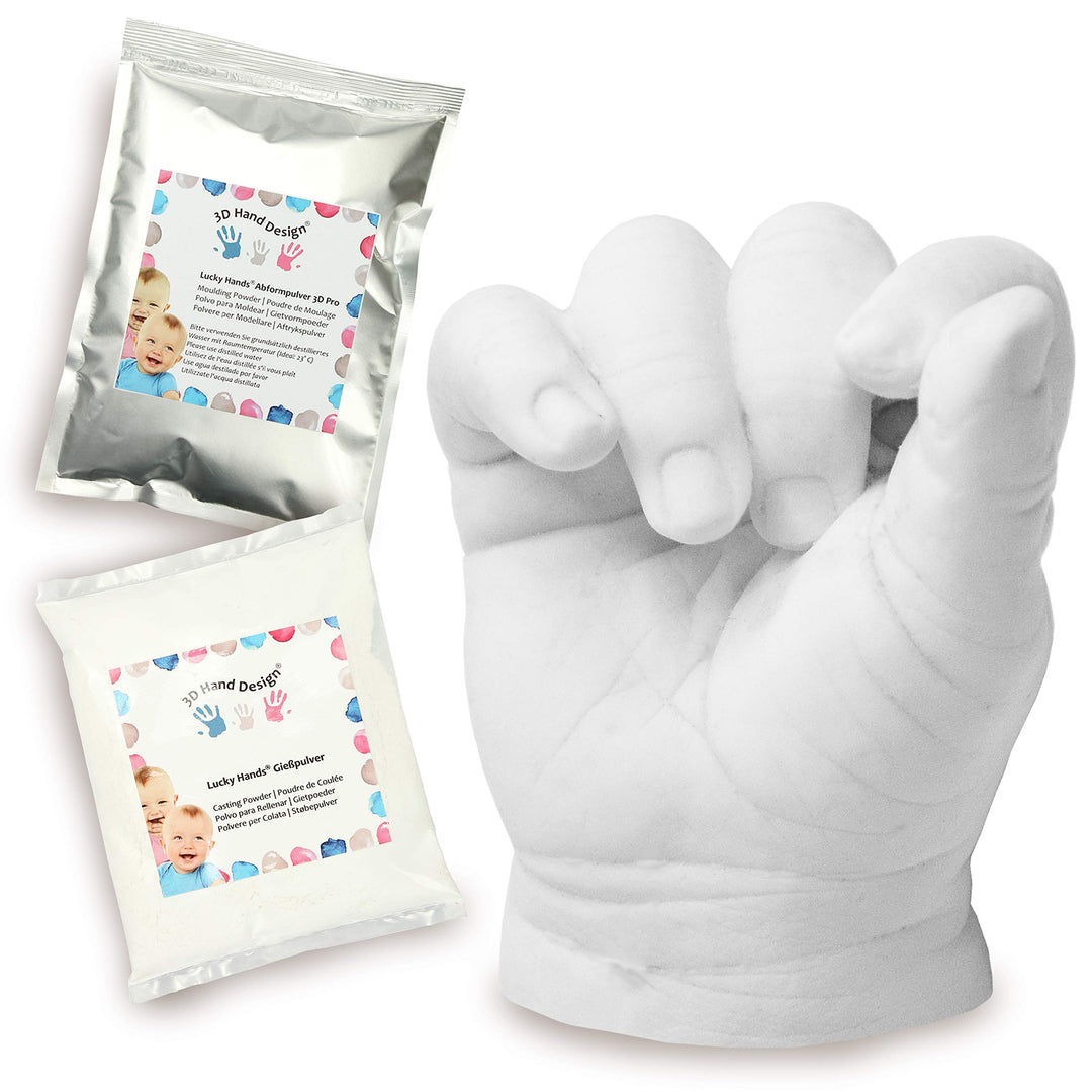 Lucky Hands® Baby Hand & Fuss Gipsabdruck | 0–12 Monate | max. 7 Abdrücke | 450g Abformpulver + 600g