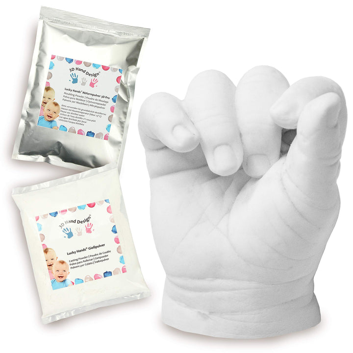 Lucky Hands® Baby Hand & Fuss Gipsabdruck | 0–12 Monate | max. 7 Abdrücke | 450g Abformpulver + 600g