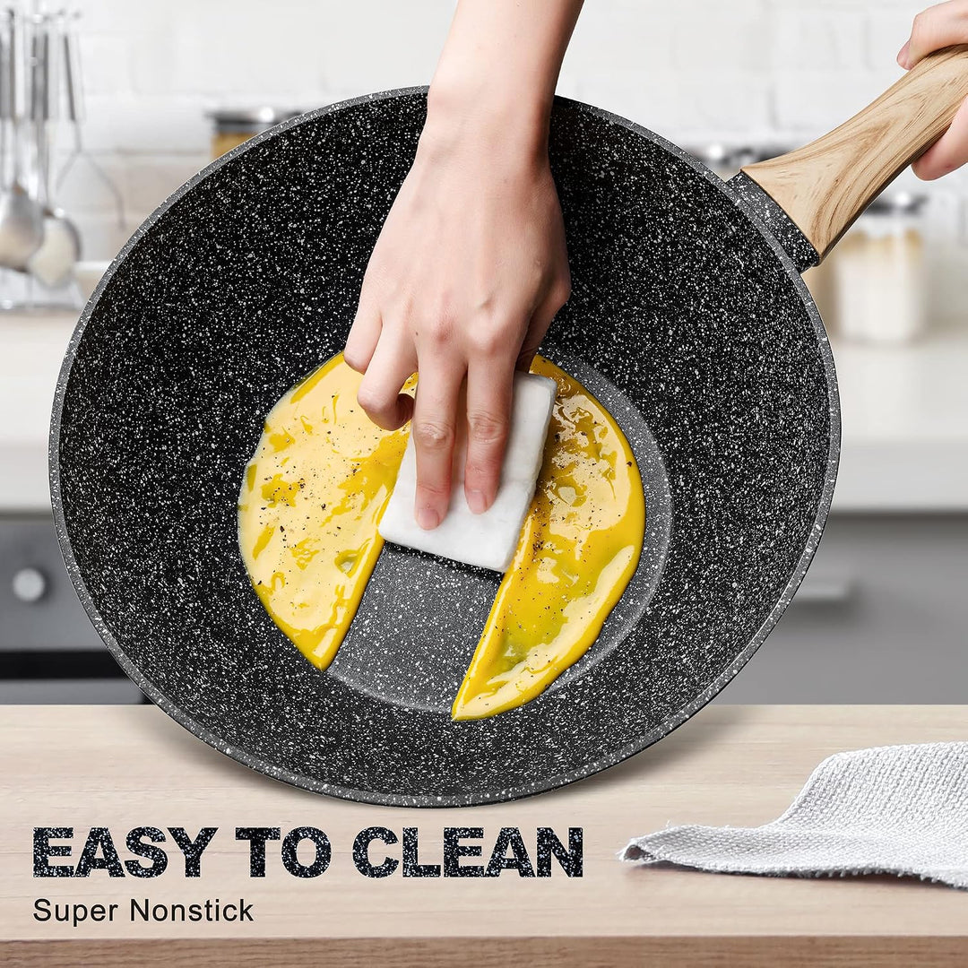 MICHELANGELO Induktion Wokpfanne 28cm mit Deckel, Wok mit Deckel 28cm, Spülmaschinenfest Antihaft Wo