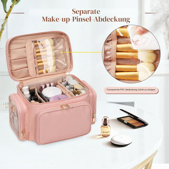 Kosmetiktasche Gross, Reise Make Up Tasche Damen Schminktasche mit Pinselhalter Fach, Portable Makeu