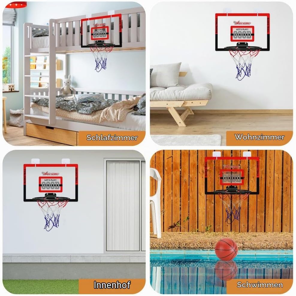 GmeDhc Basketballkorb Indoor, Kinder Basketballkorb Set Mit 2 Ball, 1 Pumpe, 4 Haken, Mini Basketbal