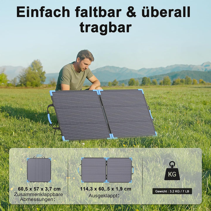 110W Bifacial Solarpanel Faltbar, 23,5% Wirkungsgrad, IP68 Wasserdicht, 20V Monokristallines Tragbar