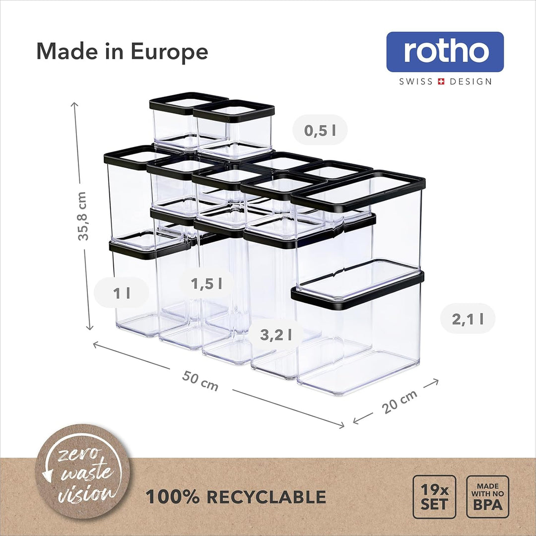 Rotho LOFT 19-Set Vorratsdosen mit Deckel, stapelbar, aromadicht, spülmaschinenfest 19er Set Transpa