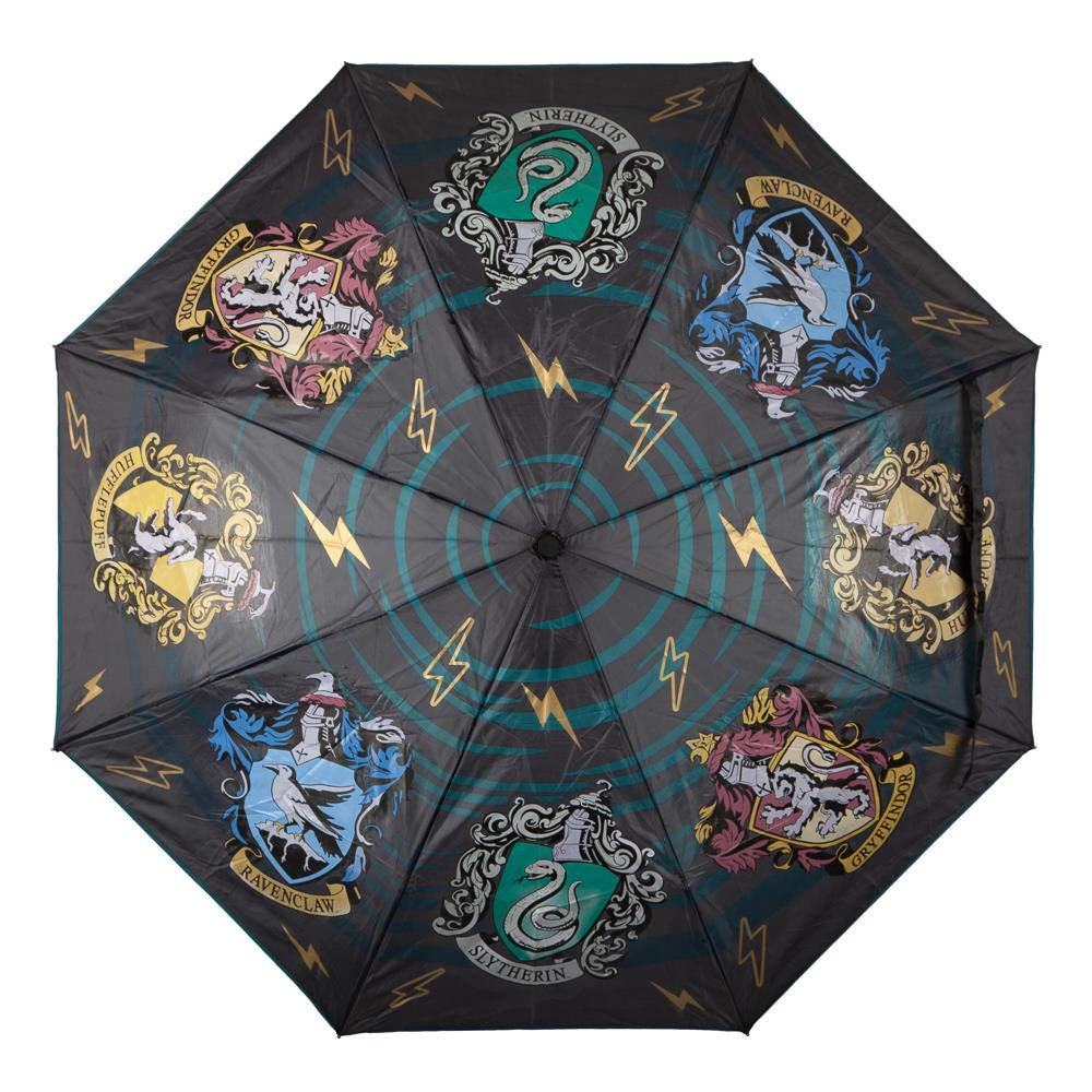 Harry Potter Damen Harry Potter Hogwarts House Crests Liquid Reactive Compact Umbrella Regenschirm,
