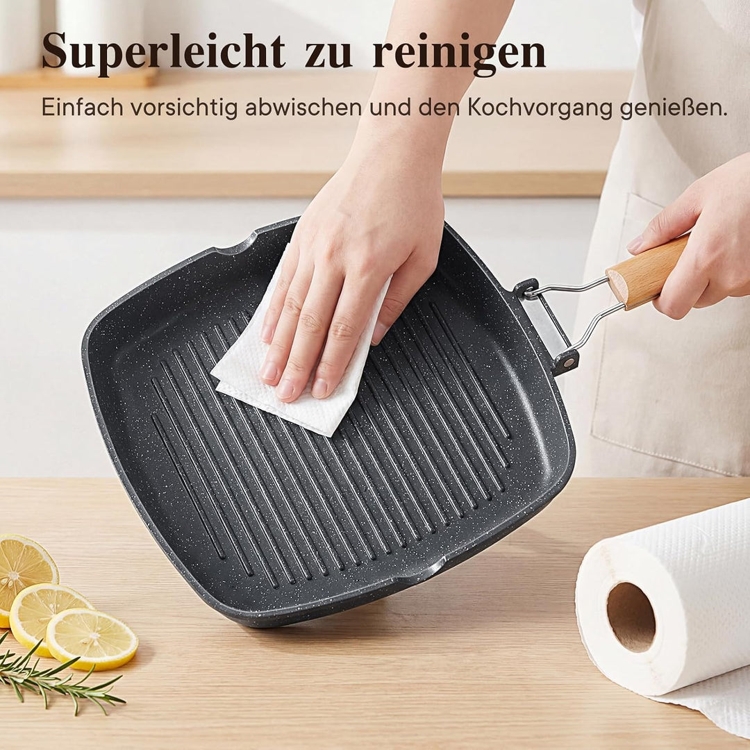 GiPP Antihaftbeschichtete Grillpfanne mit klappbarem Griff für Fleisch, Fisch und Gemüse, für alle H