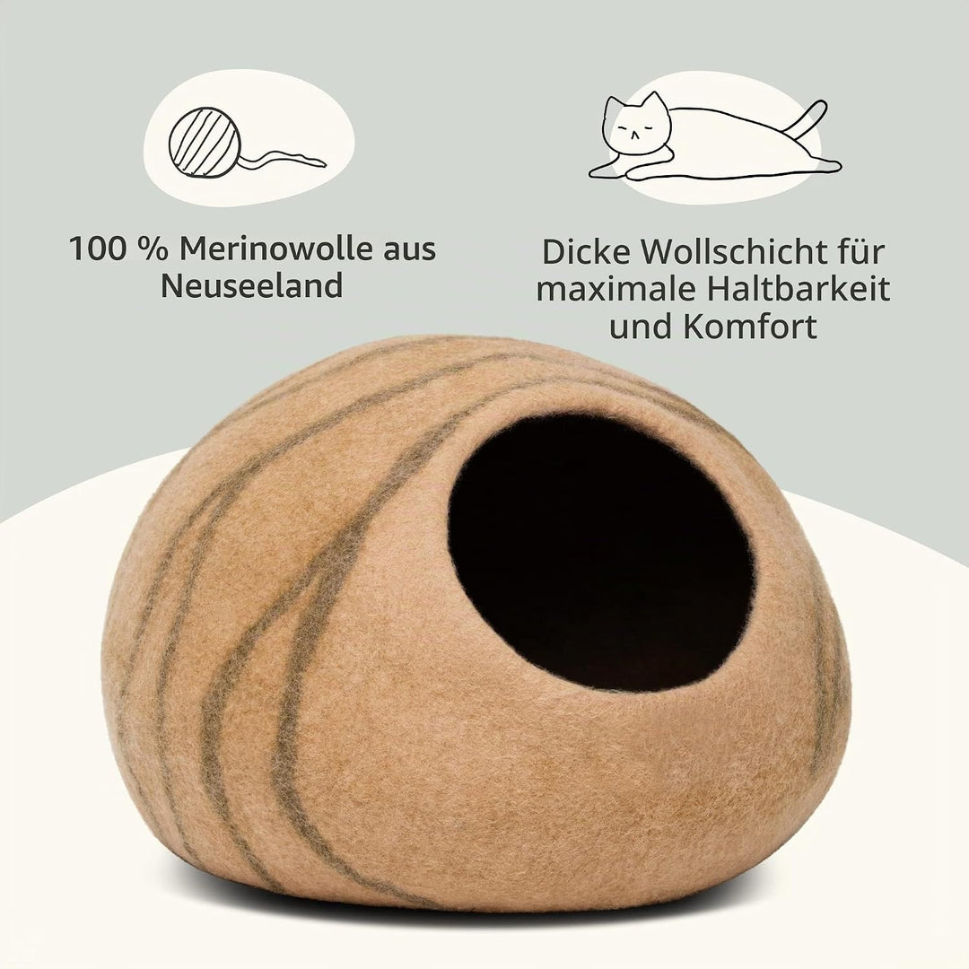 MEOWFIA Katzenbett Höhle – Umweltfreundliche Betten aus 100% Merinowolle für Katzen und Kätzchen (L,