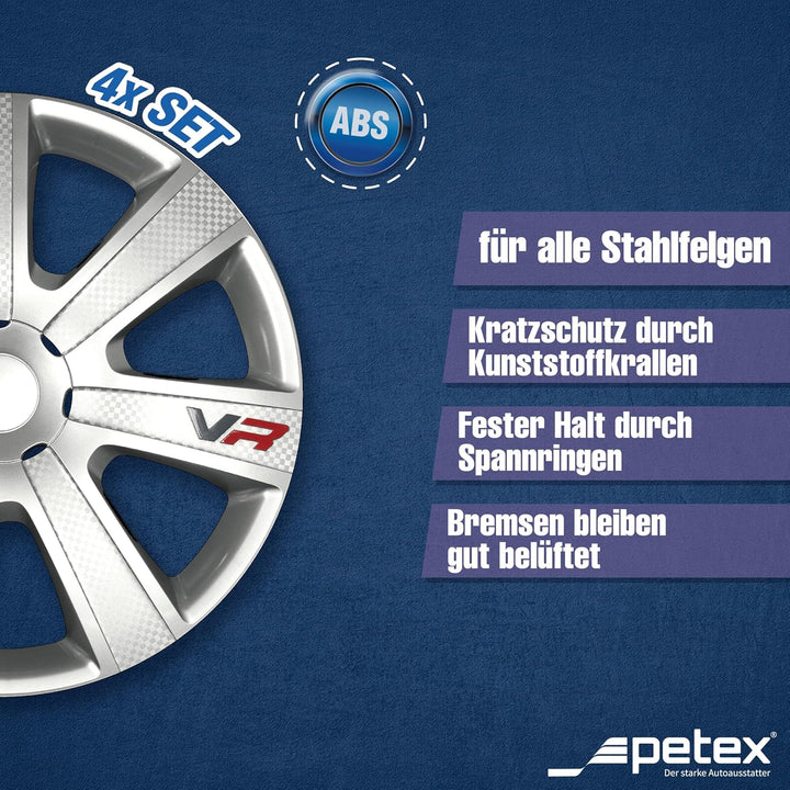 PETEX RB540216 Radzierblendenset VR Silber Grösse 16 Zoll Doppelt Lackiert ABS