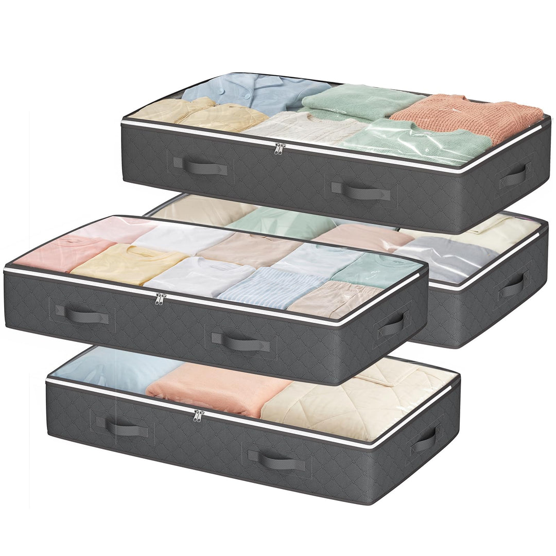 Budding Joy 4 Stück 90L Unterbettkommode, Aufbewahrungsbox mit Deckel Faltbare Unterbett Aufbewahrun