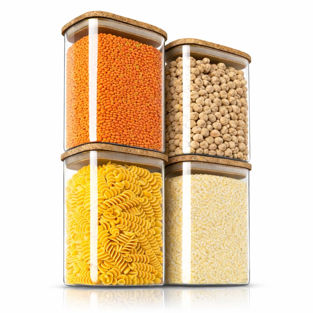 Arendo - Vorratsbehälter mit Deckel 1200ml - 4er Set - Behälter aus Glas – hitzebeständig – Vorratsd