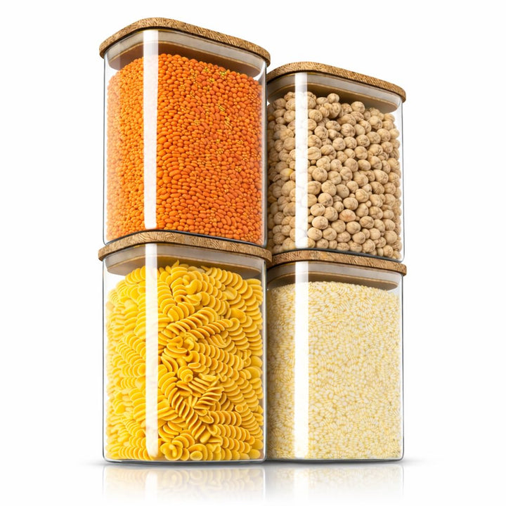 Arendo - Vorratsbehälter mit Deckel 1200ml - 4er Set - Behälter aus Glas – hitzebeständig – Vorratsd