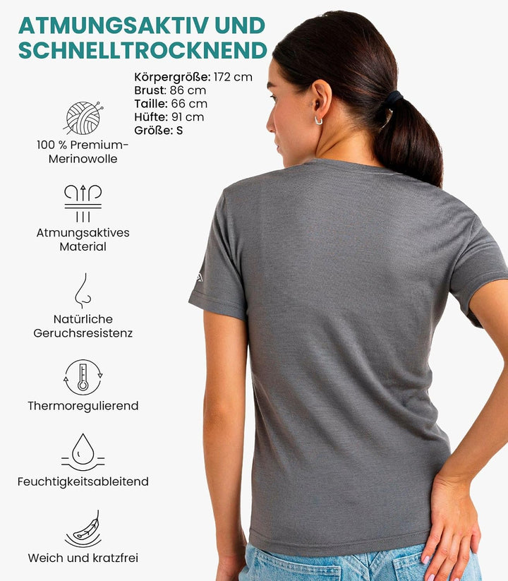 Merino.tech 100% Merino Shirt Damen Wandern &amp; Alltag + Wandersocken L Perfektes Grau, L Perfektes Gr
