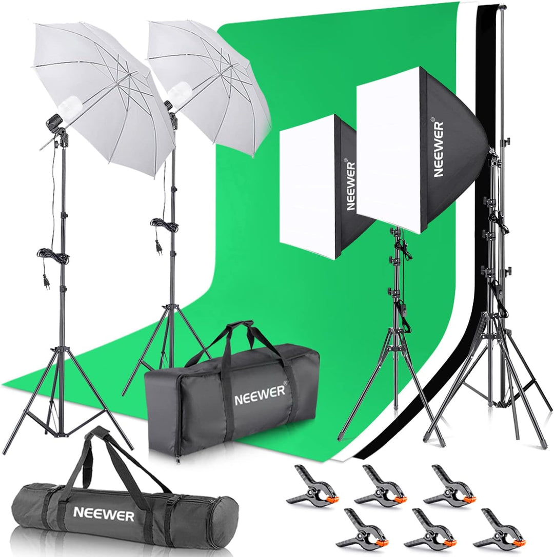 NEEWER Fotostudio Set mit Hintergrund Fotografie & Ringlicht mit Stativ Set: 18 Zoll/45cm Aussen 55W
