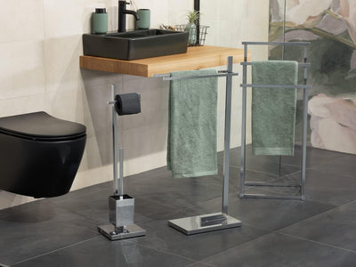 WENKO Stand WC-Garnitur Quadro - WC-Bürstenhalter, Vierkantrohr, Stahl, 23.5 x 72.5 x 18.5 cm, Chrom