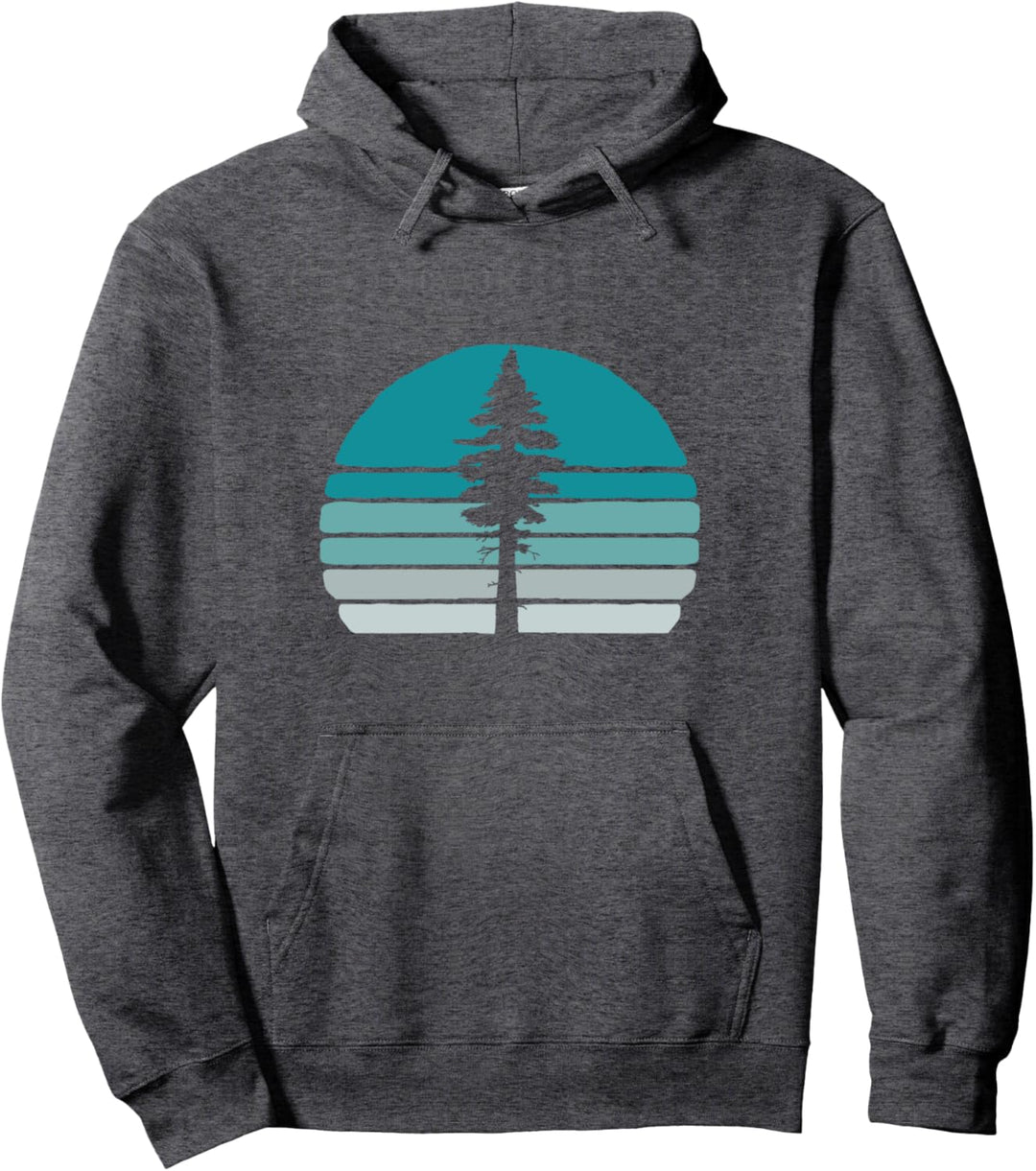 Cool Vintage Redwood Tree & Retro Sunset 80s Outdoor Graphic Pullover Hoodie