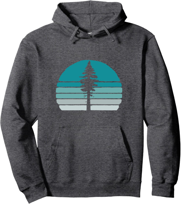 Cool Vintage Redwood Tree & Retro Sunset 80s Outdoor Graphic Pullover Hoodie