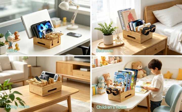 Bambus-Ladestationen für mehrere Geräte, Holz-Desktop-Dockingstation, Ladestation für Handys, Tablet