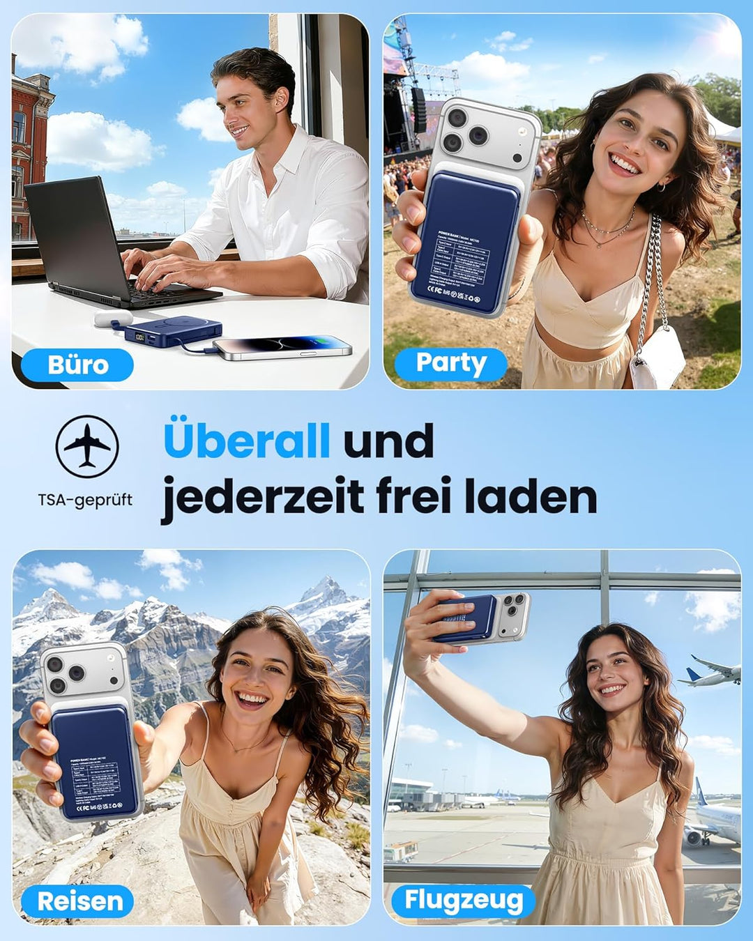Magsaf Power Bank 10000mAh，Wireless Magnetische Powerbank Schnelles Laden mit LED-Display Mini Power