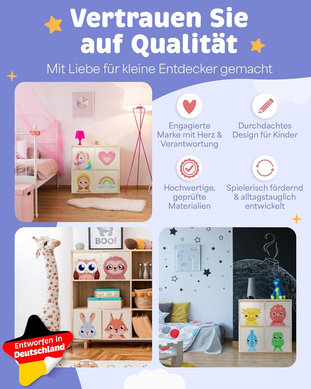 Aufbewahrungsbox Kinderzimmer 4er Set – Kallax Boxen Kinder, praktische Organizer Kinderzimmer, Spie