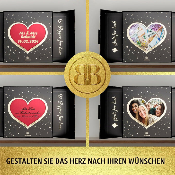 BUTLERBELL® Englisch | Salz und Pfeffermühle Holz in Luxus Geschenkbox mit Herz ideal als Hochzeitsg