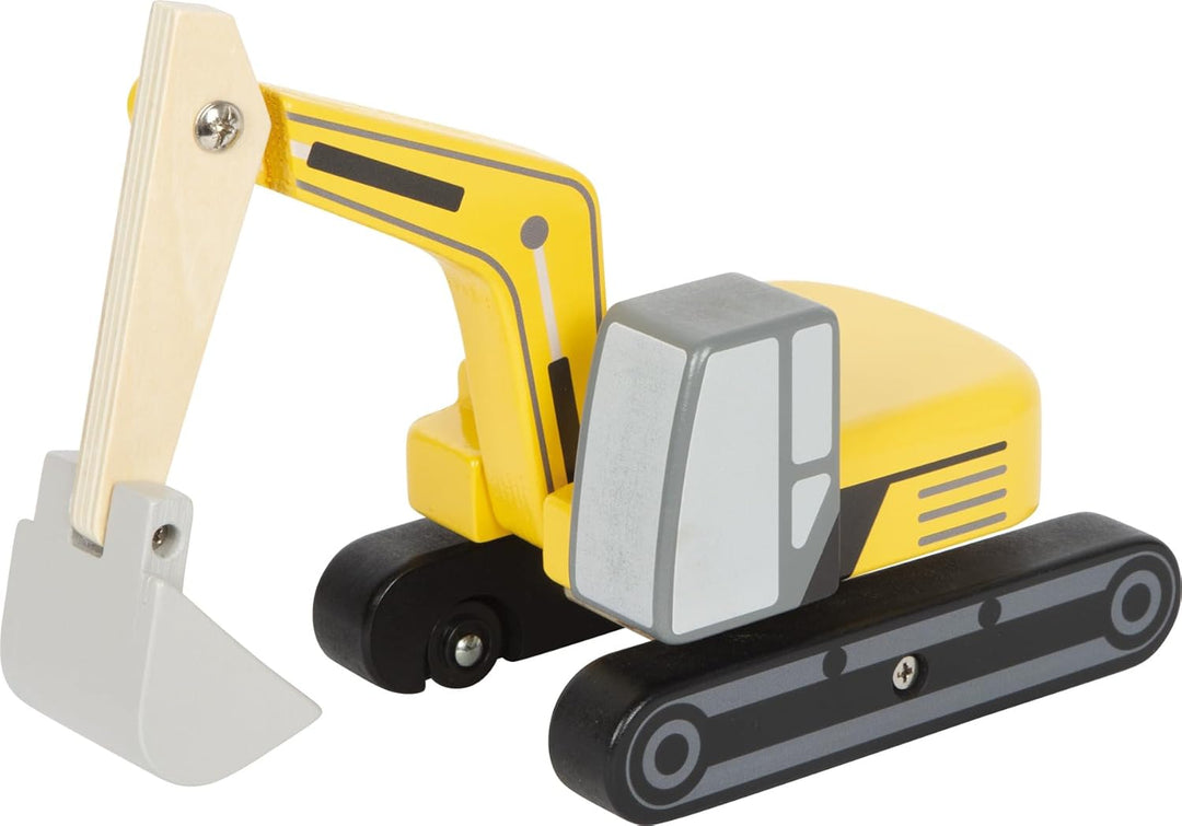 small Foot Schaufelbagger mit Kabine aus Holz, Spielfahrzeug mit 360°-drehbarem Arm und realistische