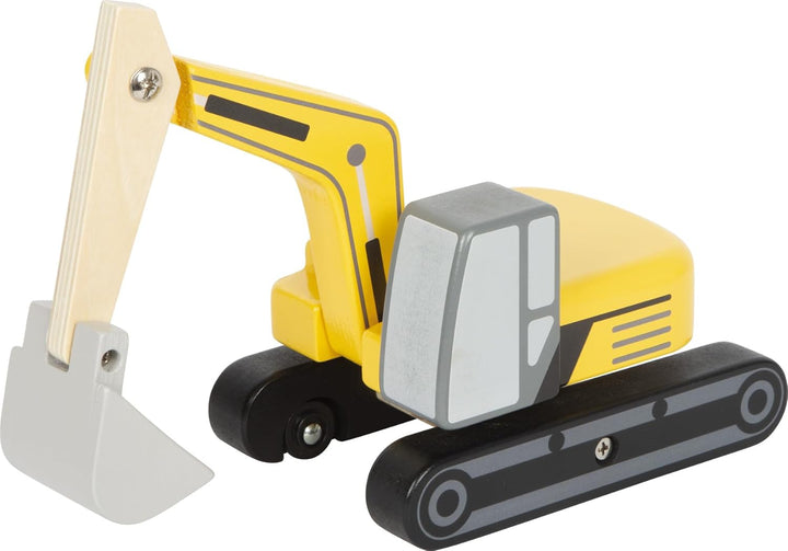 small Foot Schaufelbagger mit Kabine aus Holz, Spielfahrzeug mit 360°-drehbarem Arm und realistische