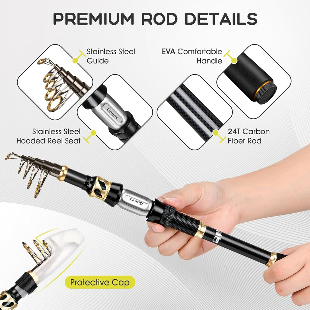 Gonex Teleskop-Angelrute und Rollen-Set mit Angelschnur, Angelköder-Set und Zubehör und Tragetasche