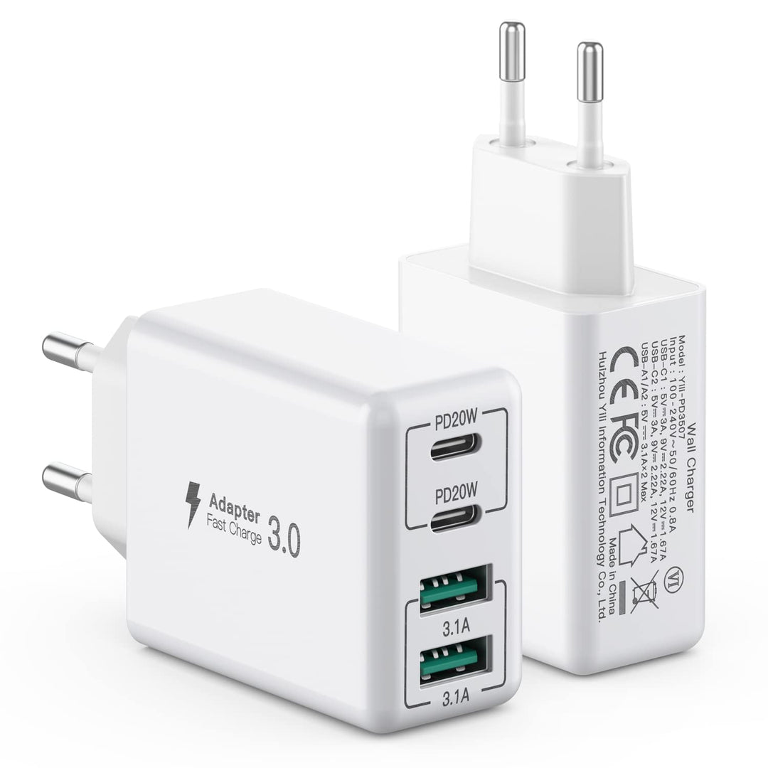 [2 Stück] USB C Ladegerät 40W, 4-Ports USB C Ladegerät Block, Schnellladeblock Dual Port PD+QC Wands