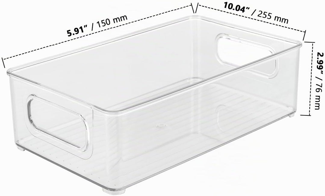 ZOENHOU 3 Stück Kühlschrank Organizer Stapelbare 25,5x15x7,6 cm, Kühlschrankbox mit Griff - Transpar