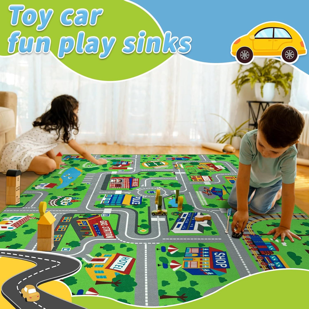 Capslpad Kinderteppich 150x200cm rutschfest Stadtplan Spielteppich Pädagogischer Spielteppich Maschi