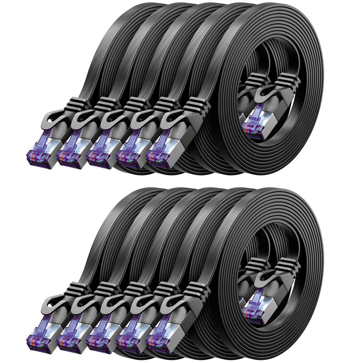 deleyCON 10x 0,25m Flaches CAT7 Netzwerkkabel (CAT 7 mit 10 Gbit/s) Gigabit LAN - RJ45 Ethernet Kurz