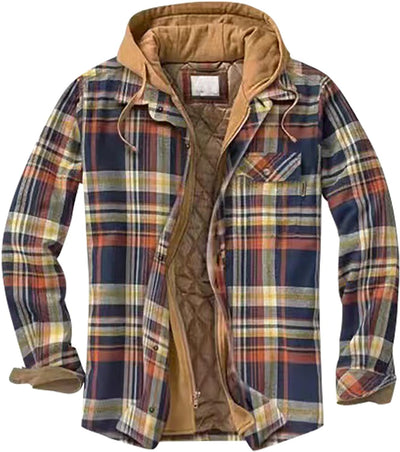 TIMELYE Herren Übergangsjacke Hemdjacke Kariert Winterjacke Warm Dickeshemd Kapuzenjacke Klassisch T
