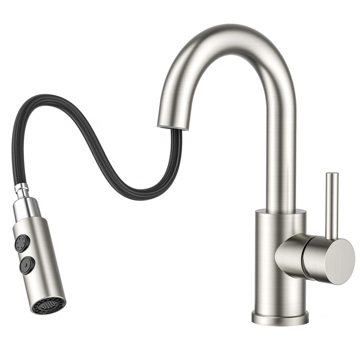 FORIOUS Wasserhahn Bad mit Ausziehbarer Brause, Edelstahl Waschtischarmatur Hoch mit 2 Strahlarten,