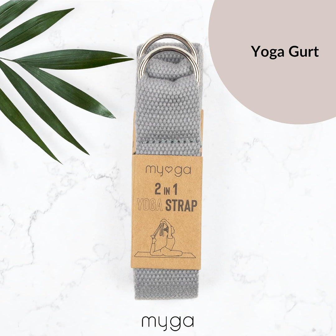 Myga Kork Yoga Zubehör Set | 2 Rutschfeste Kork Yoga Blöcke &amp; Verstellbarer Yoga Gurt | Perfekt für
