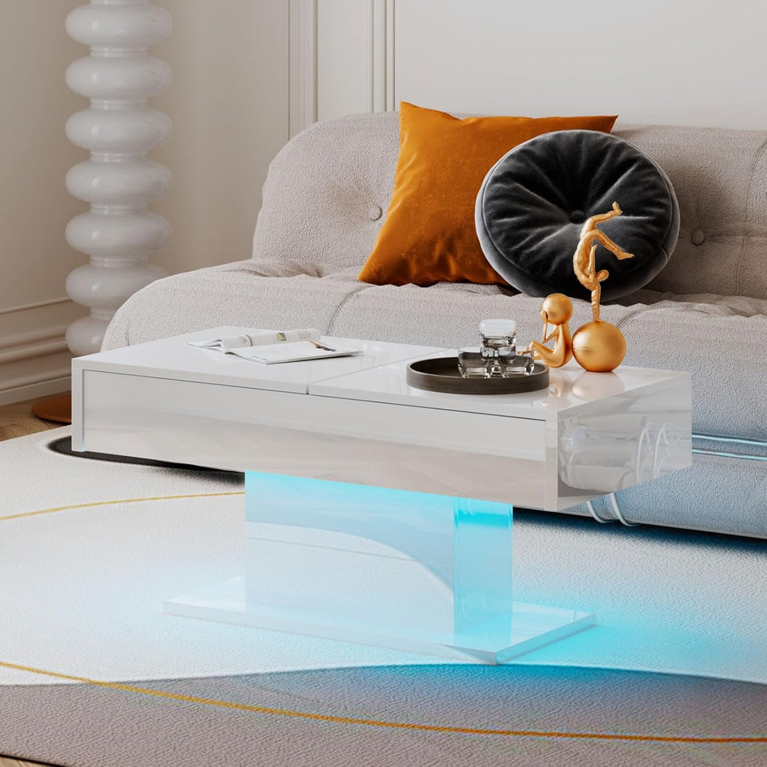 KEEPREAPER Couchtisch Hochglanz ausziehbar, Wohnzimmertisch versenkbar mit Stauraum für Sofa, 108x53