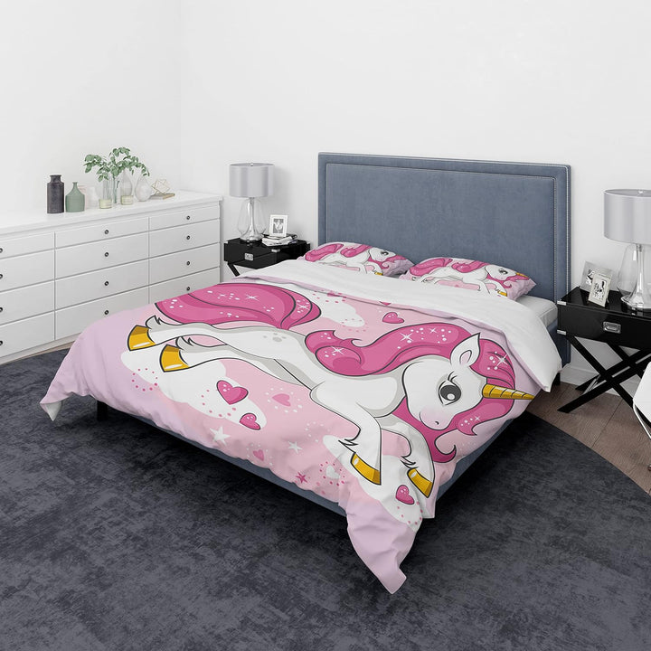 SHUAIG Einhorn Bettwäsche Set Kinder Bettwäsche 3D Gedruckt Einhorn Cartoon Bettbezug,Soft Mikrofase